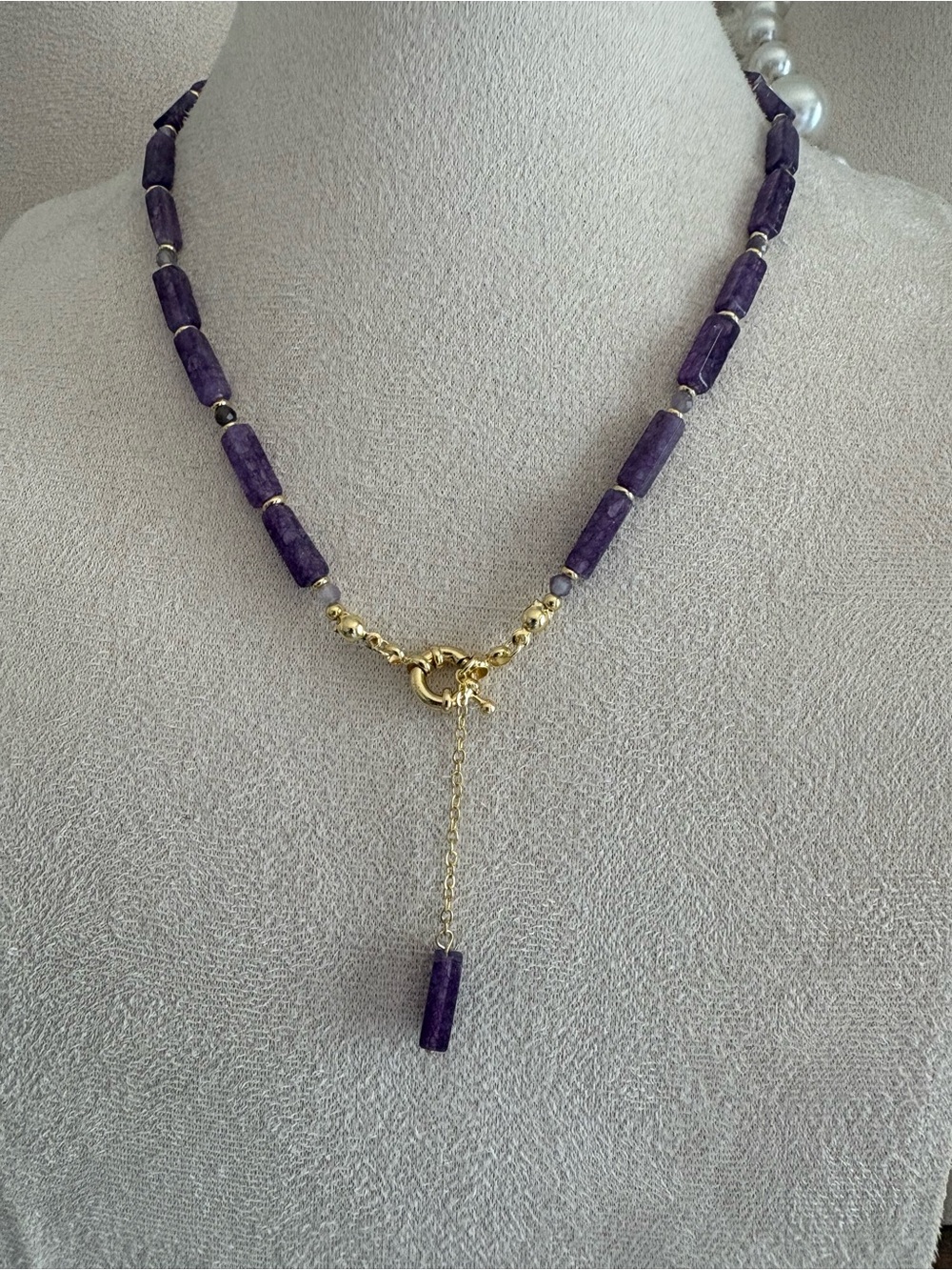 Elle Purple Beaded Necklace with Gold Toggle